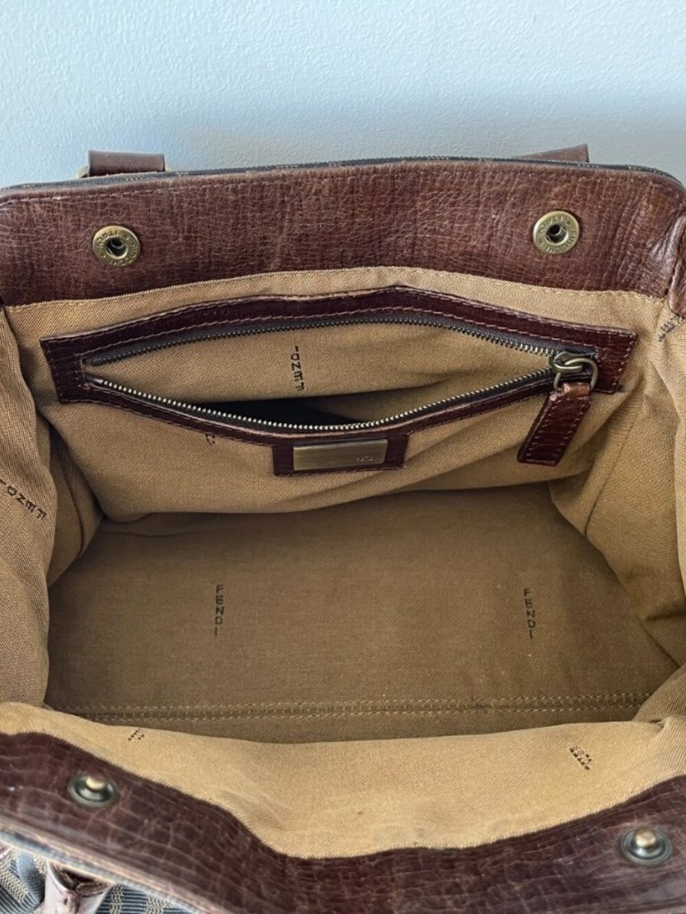 FENDI Zucca Du Jour Leather Trim Handle Canvas Tote w/Card & Dust Bag & Box - Picture 13 of 16